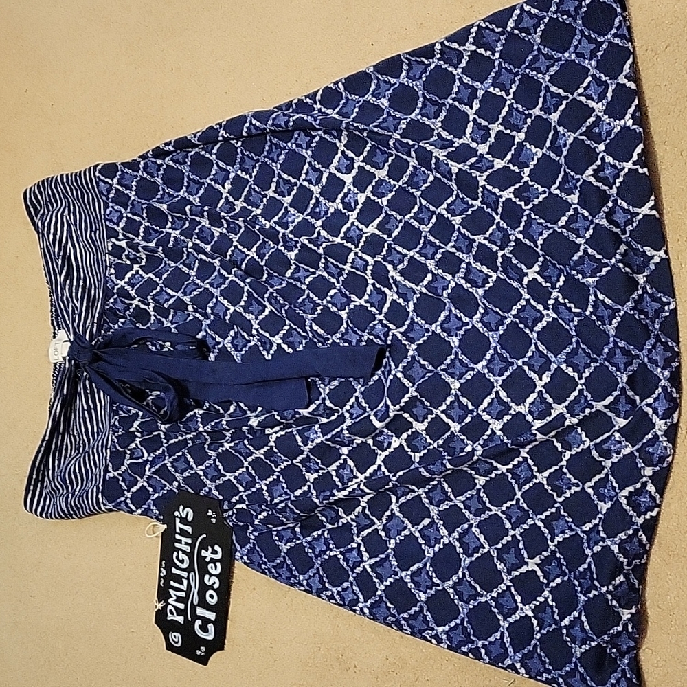 Ann Taylor Loft Strapless Dress Large New Blue White Mini